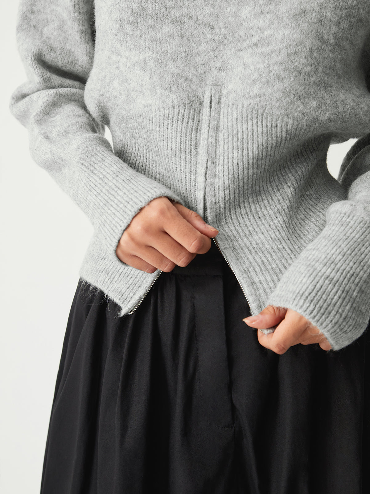 Half zip fuzzy sweater for women with round neckline