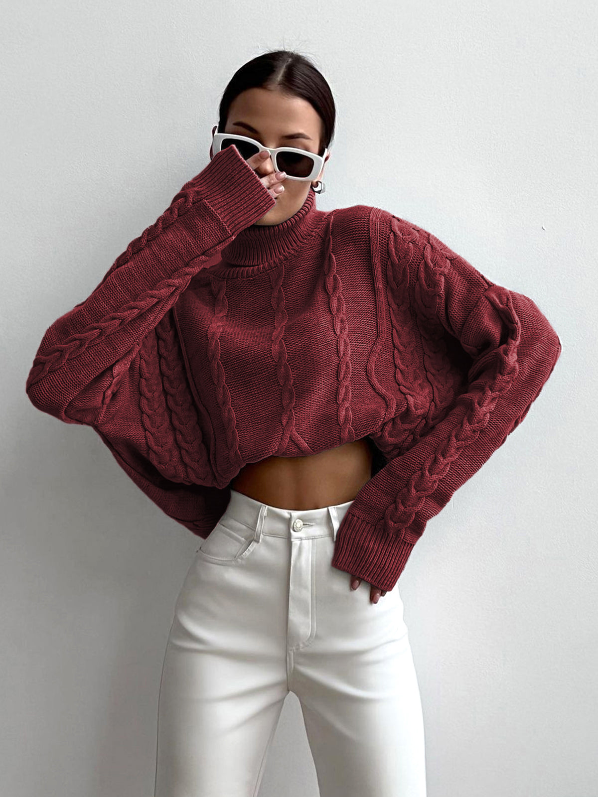 Women's cable knit turtleneck oversized sweater