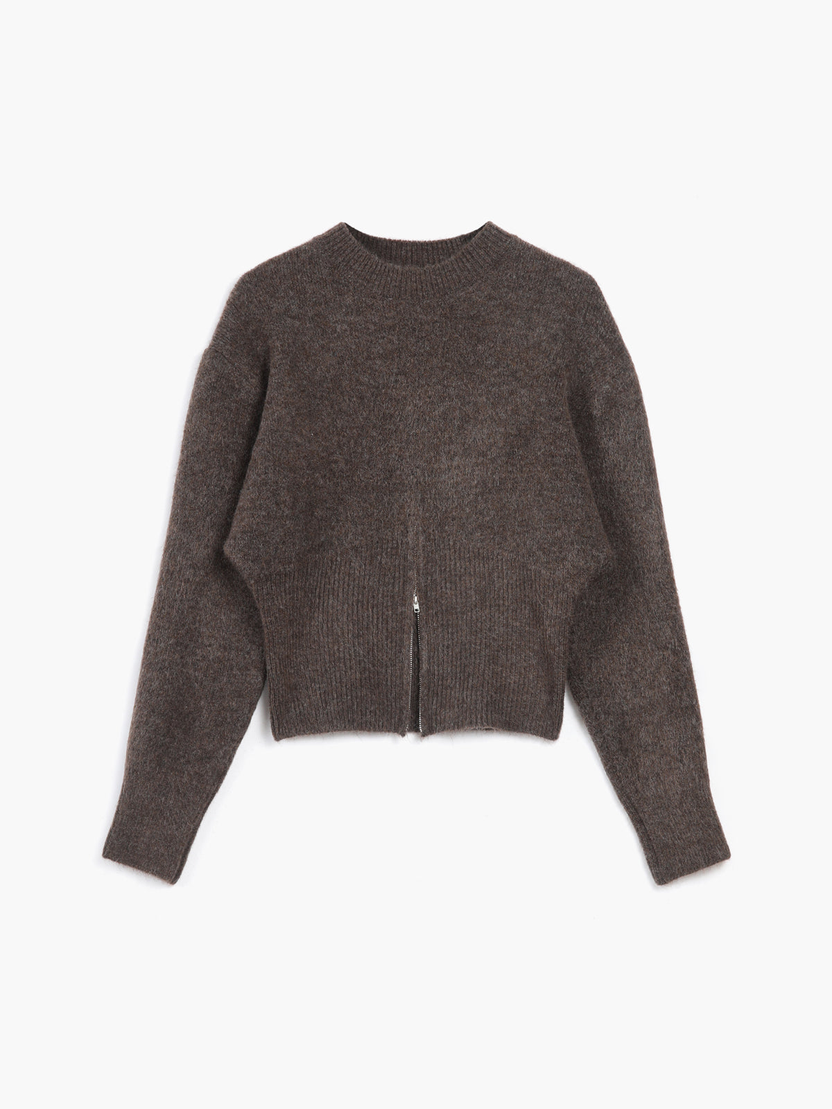 Half zip fuzzy sweater for women with round neckline