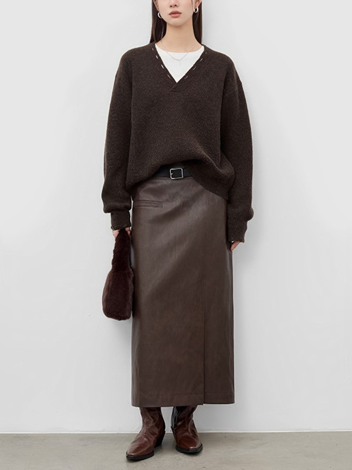 Cut-Out V-Neck Knit Sweater