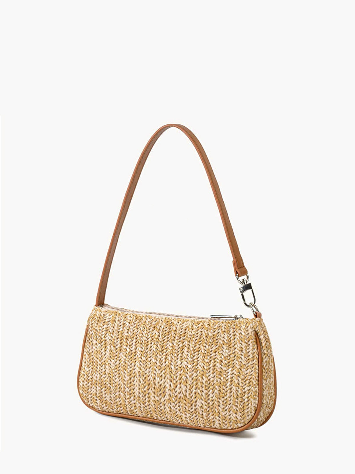 Woven Straw Texture Baguette Bag with Zipper