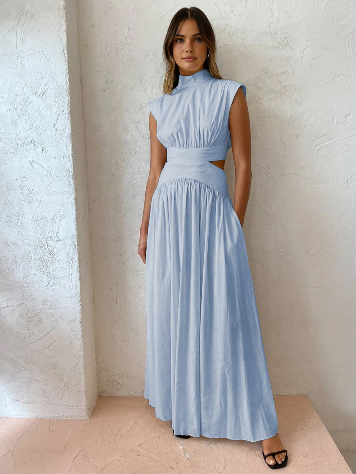 Long Dress with Mock Neck and Cut-Out Details