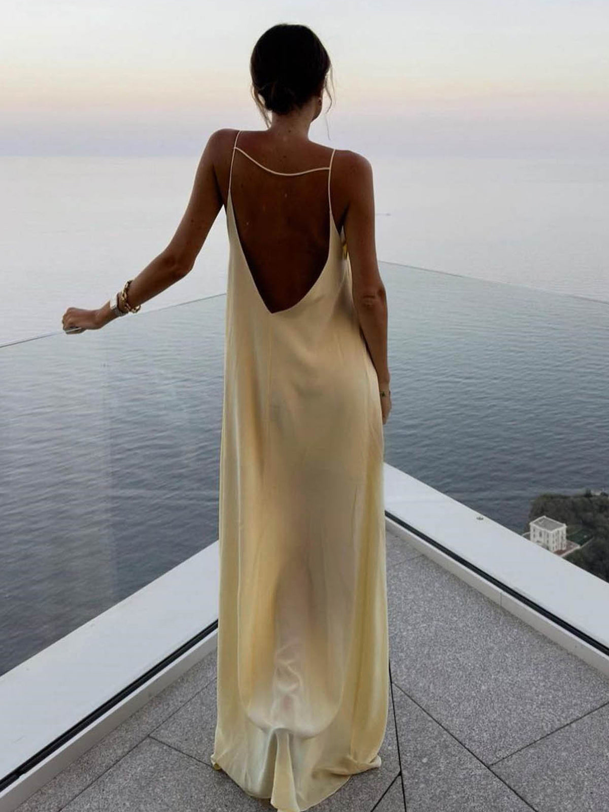 Women's Slip Dress - Satin Silk Feel - Spaghetti Straps - Backless Floor-Length Elegant