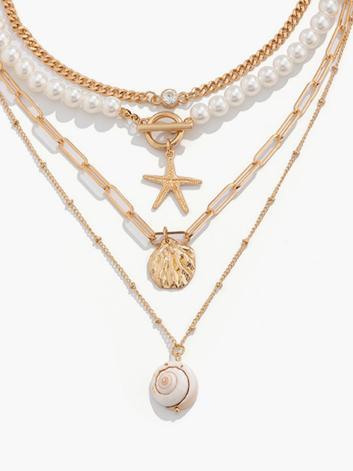 Faux Pearl Shell Beach Style Necklace Set