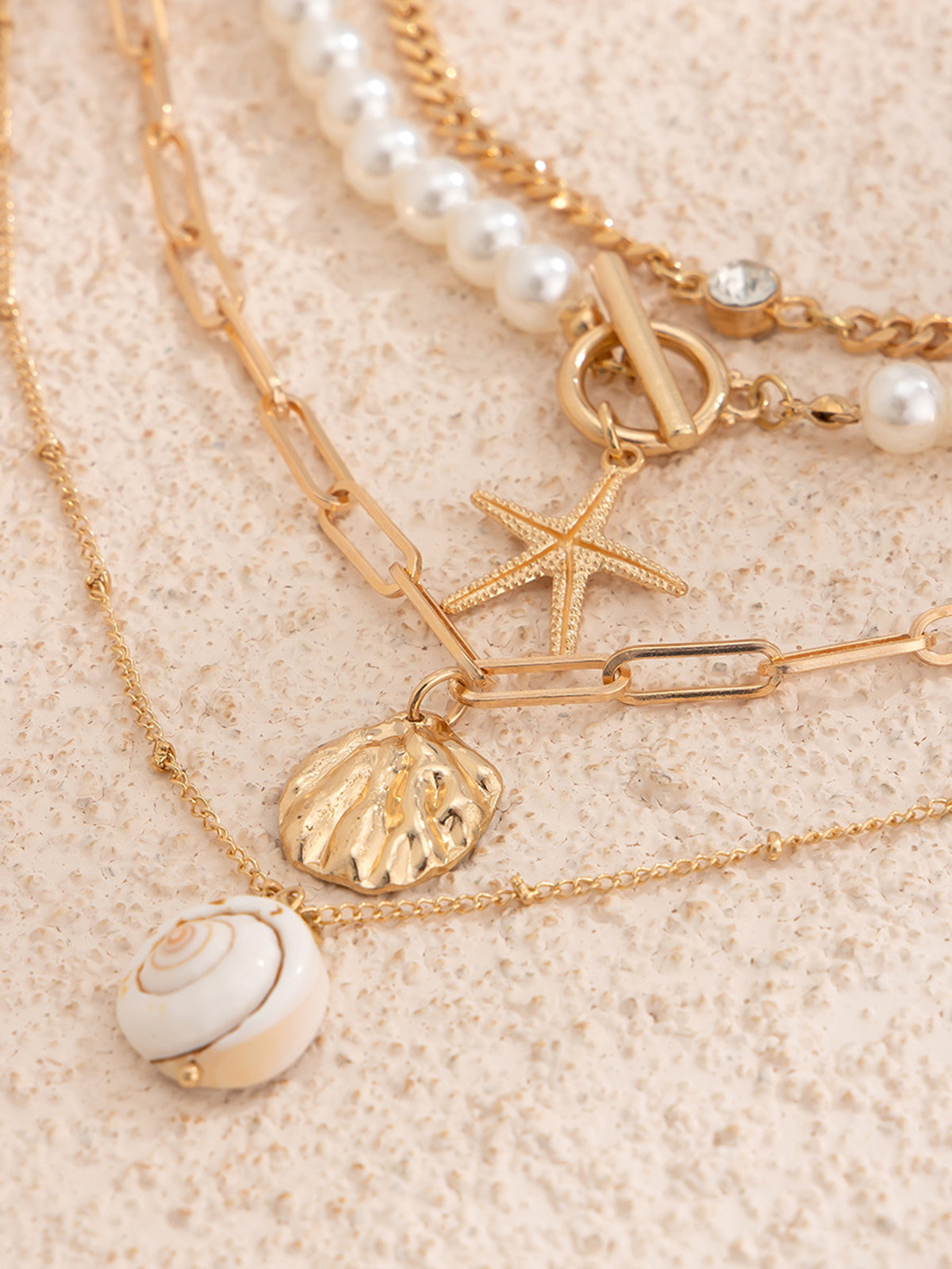 Faux Pearl Shell Beach Style Necklace Set