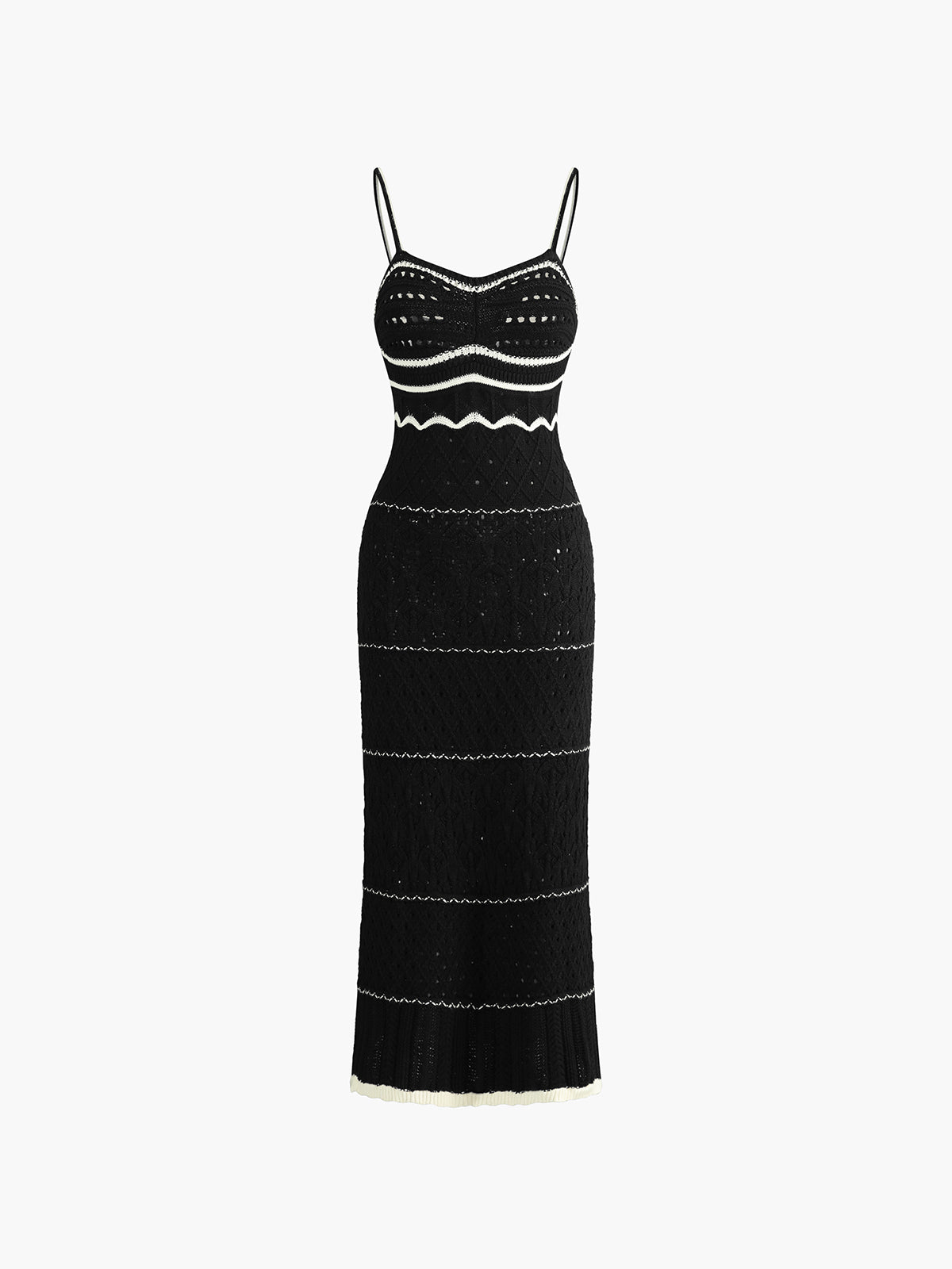 Women's Crochet Midi Dress - Open-Knit Pattern - Sleeveless Fitted Silhouette