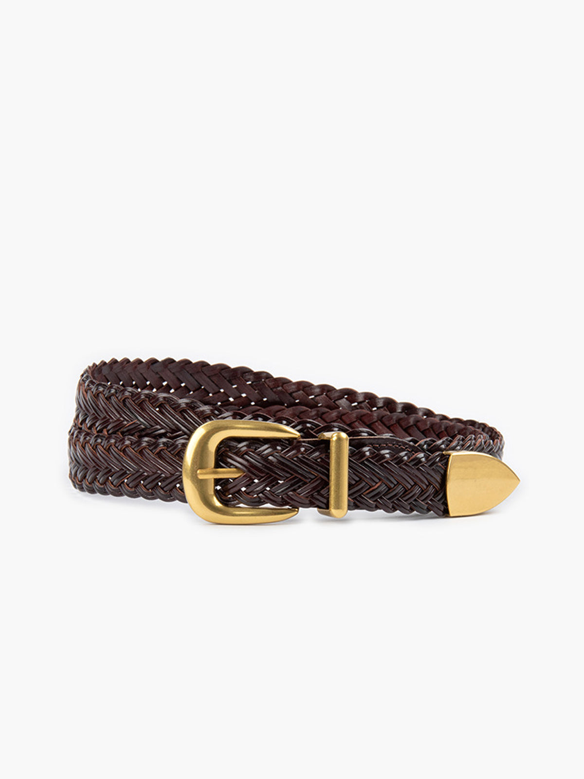 Men’s Woven Leather Belt - Braided Design - Adjustable Fit - Gold-Tone Buckle