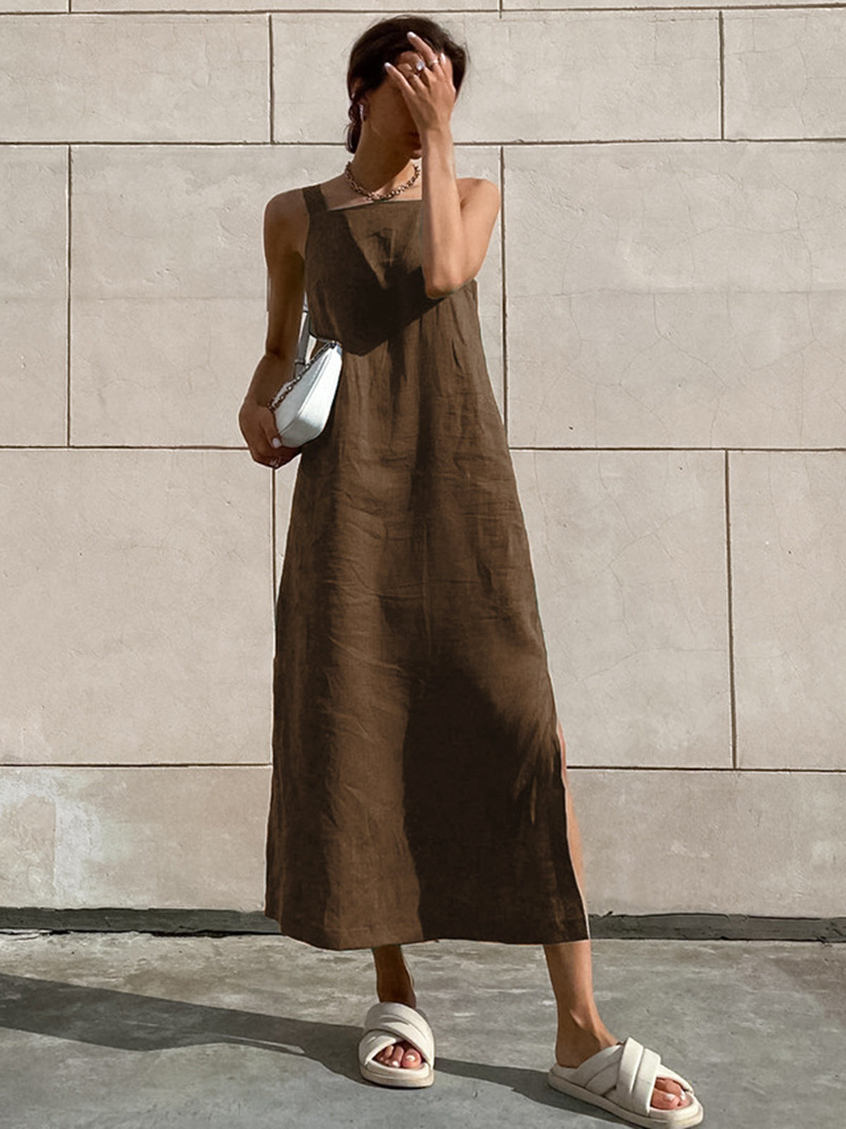 Solid Long Cami Dress with Breathable Lightweight Design