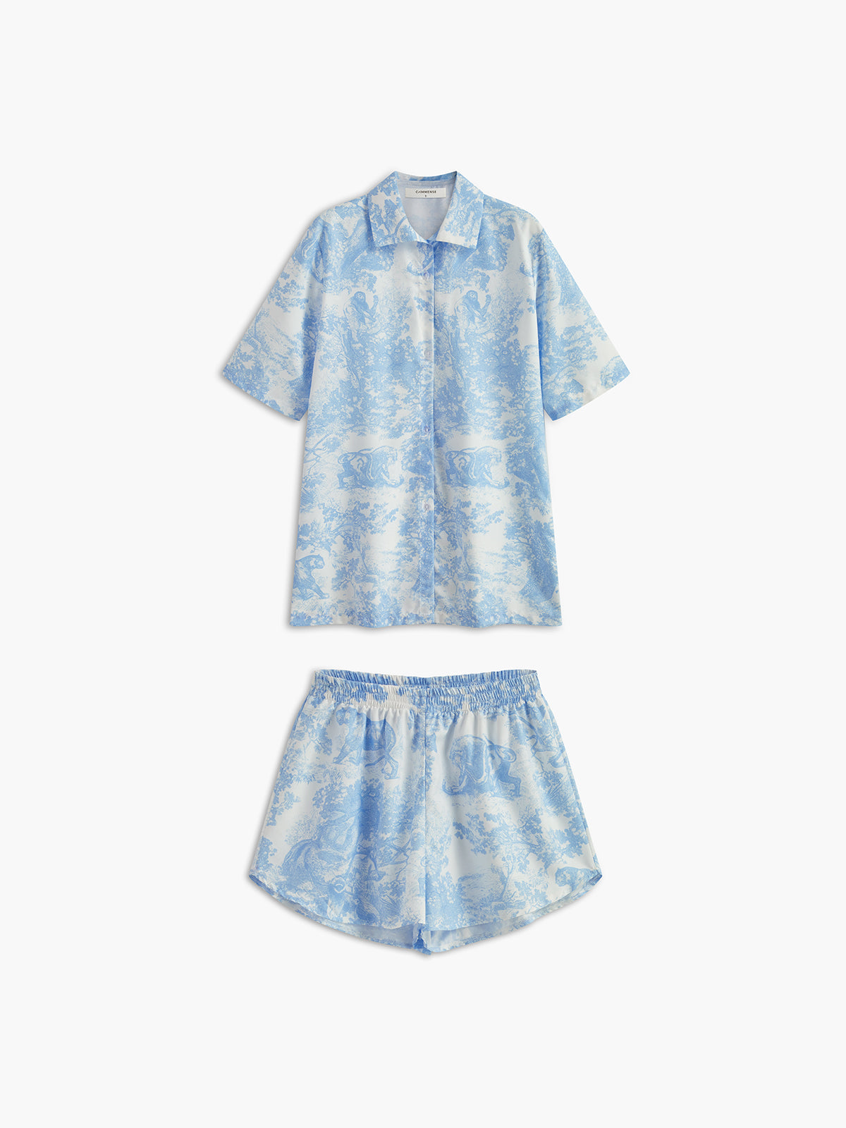 Printed Button Shirt And Shorts Set