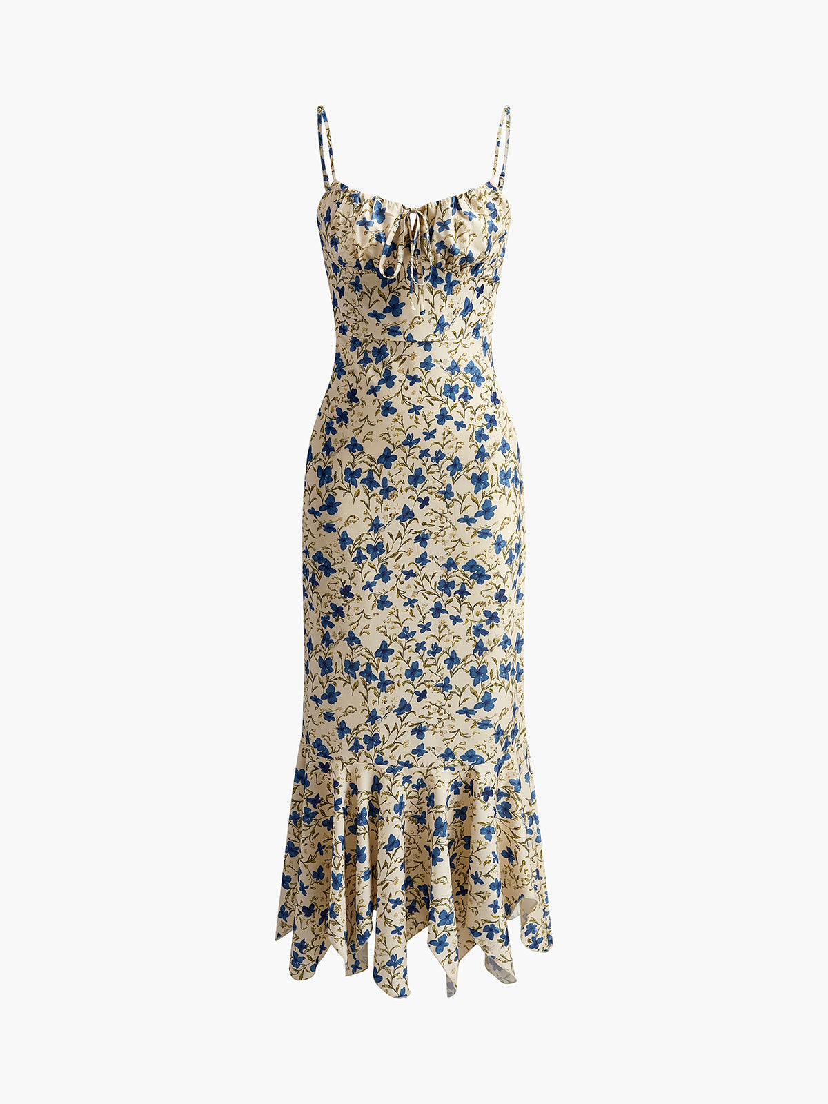 Floral Dress with Button Detail and Asymmetrical Hem
