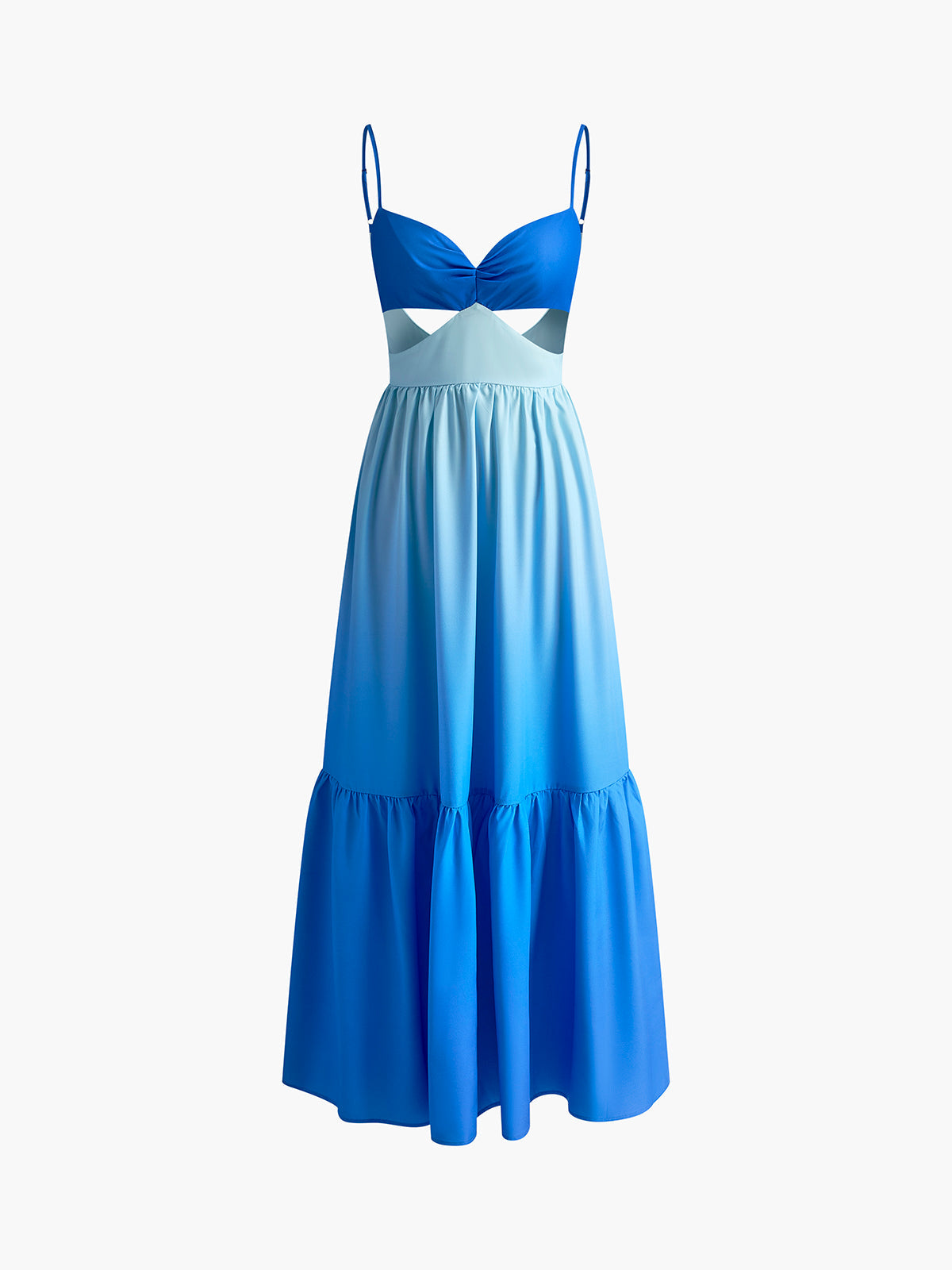 Women's Maxi Dress - Spaghetti Straps - Cut-Out Waist - Flowing Tiered Skirt