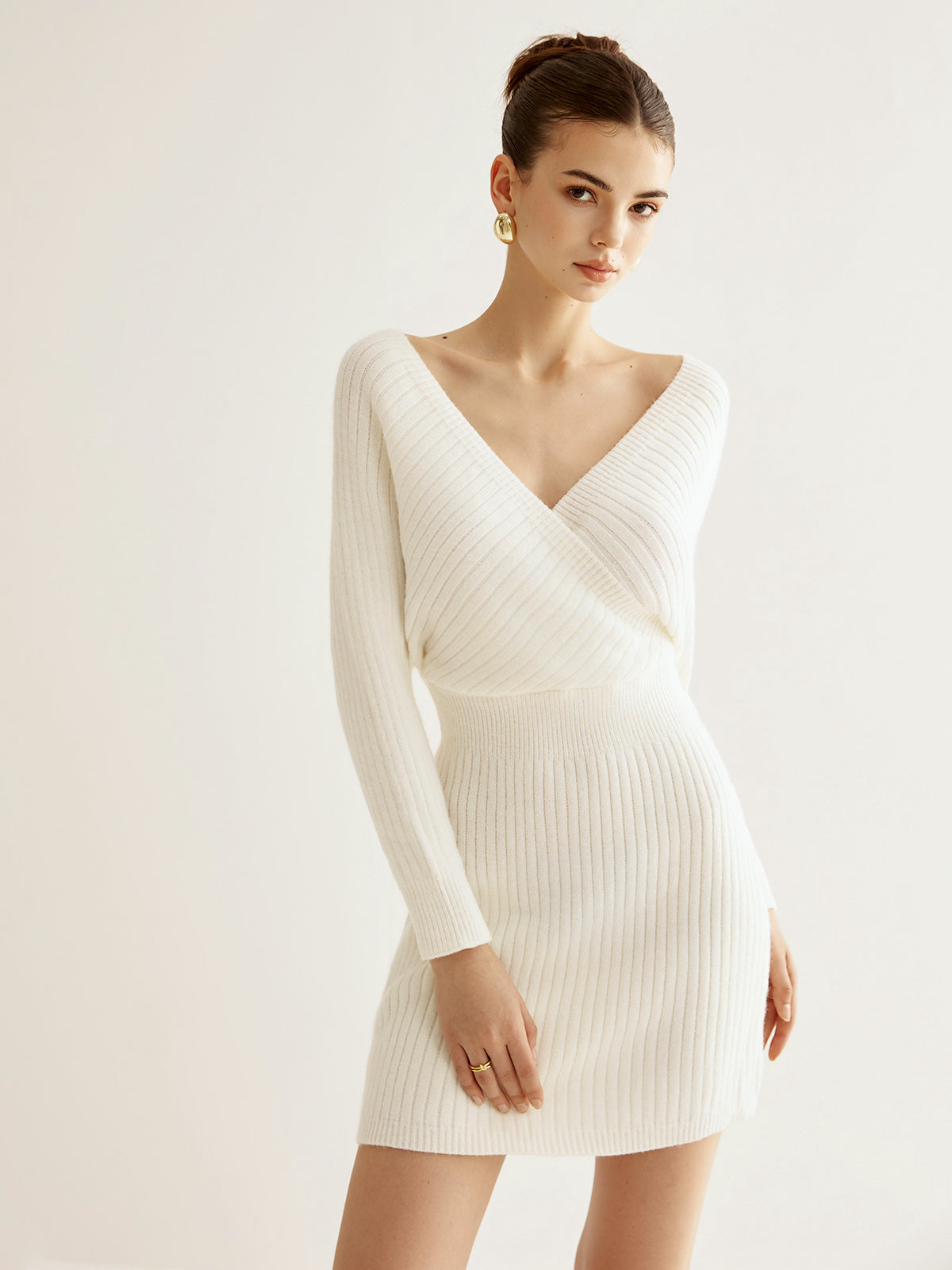 Ribbed Texture Long Sleeve Knit Mini Dress