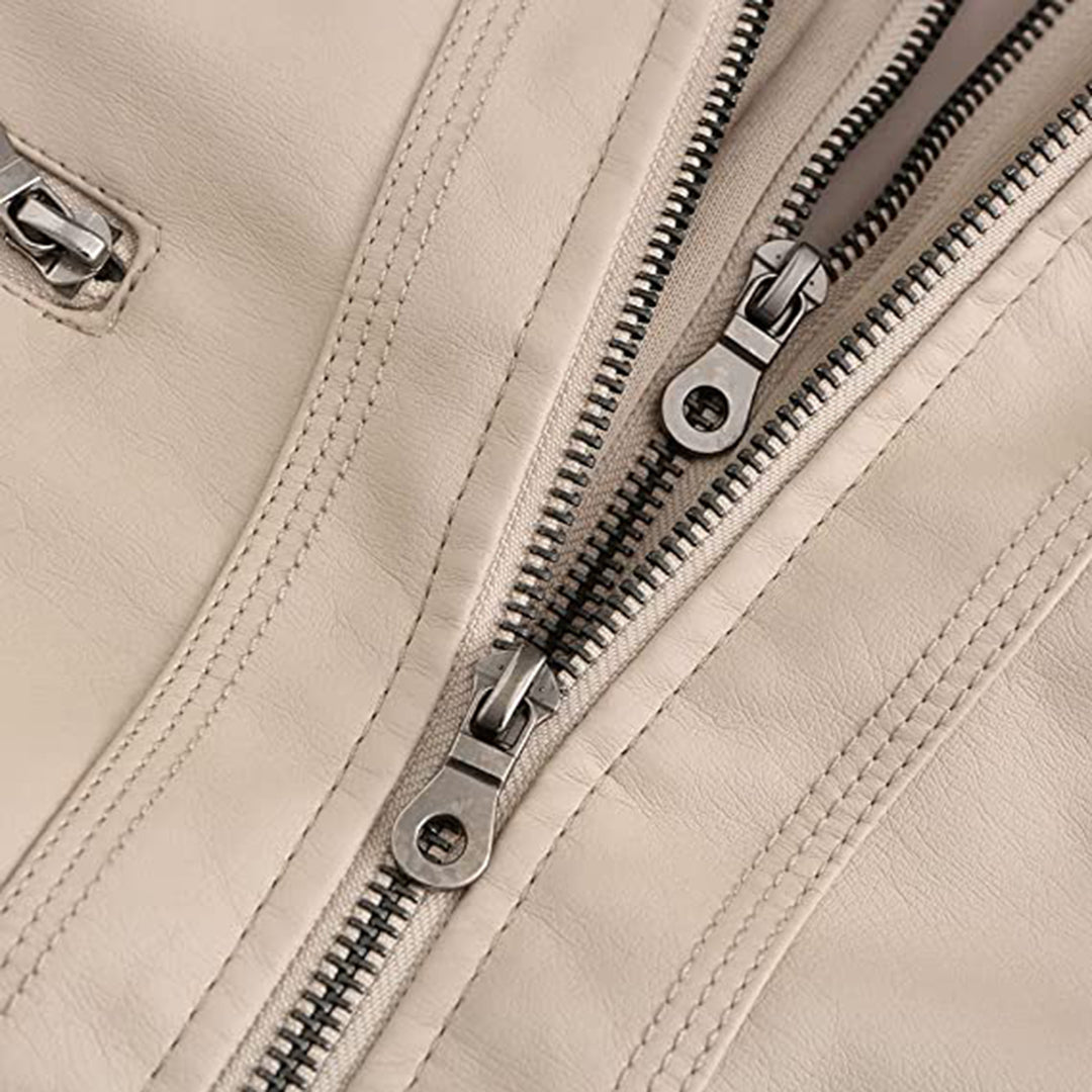 Faux Leather Hooded Zipper Moto Jacket