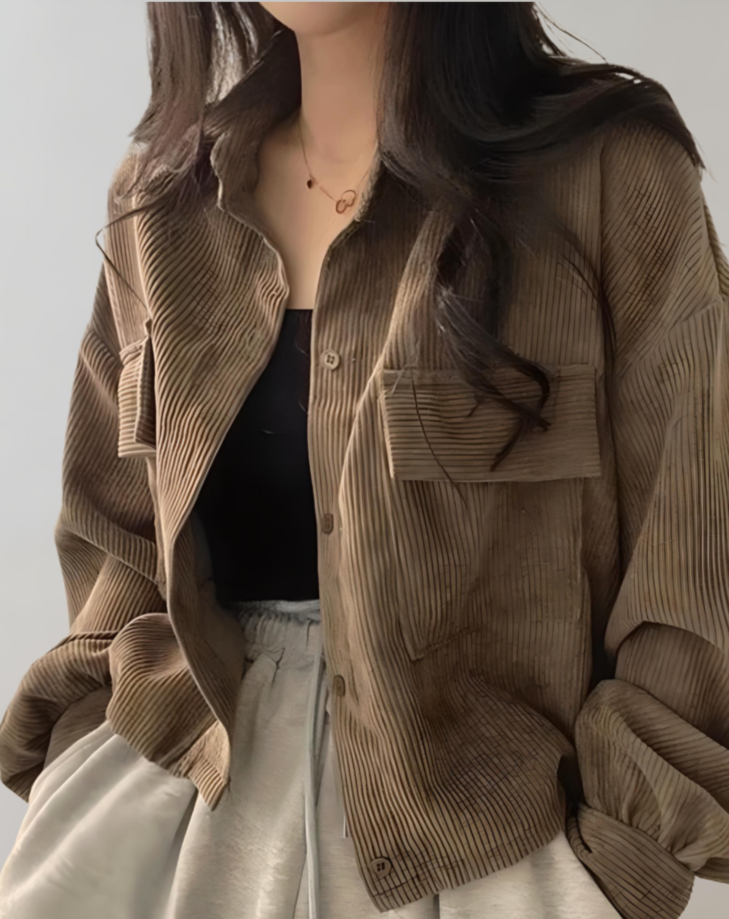 Trendy oversized women's corduroy jacket