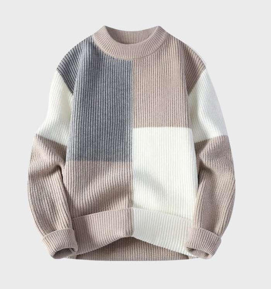 Ribbed Texture Patchwork Knitted Sweater