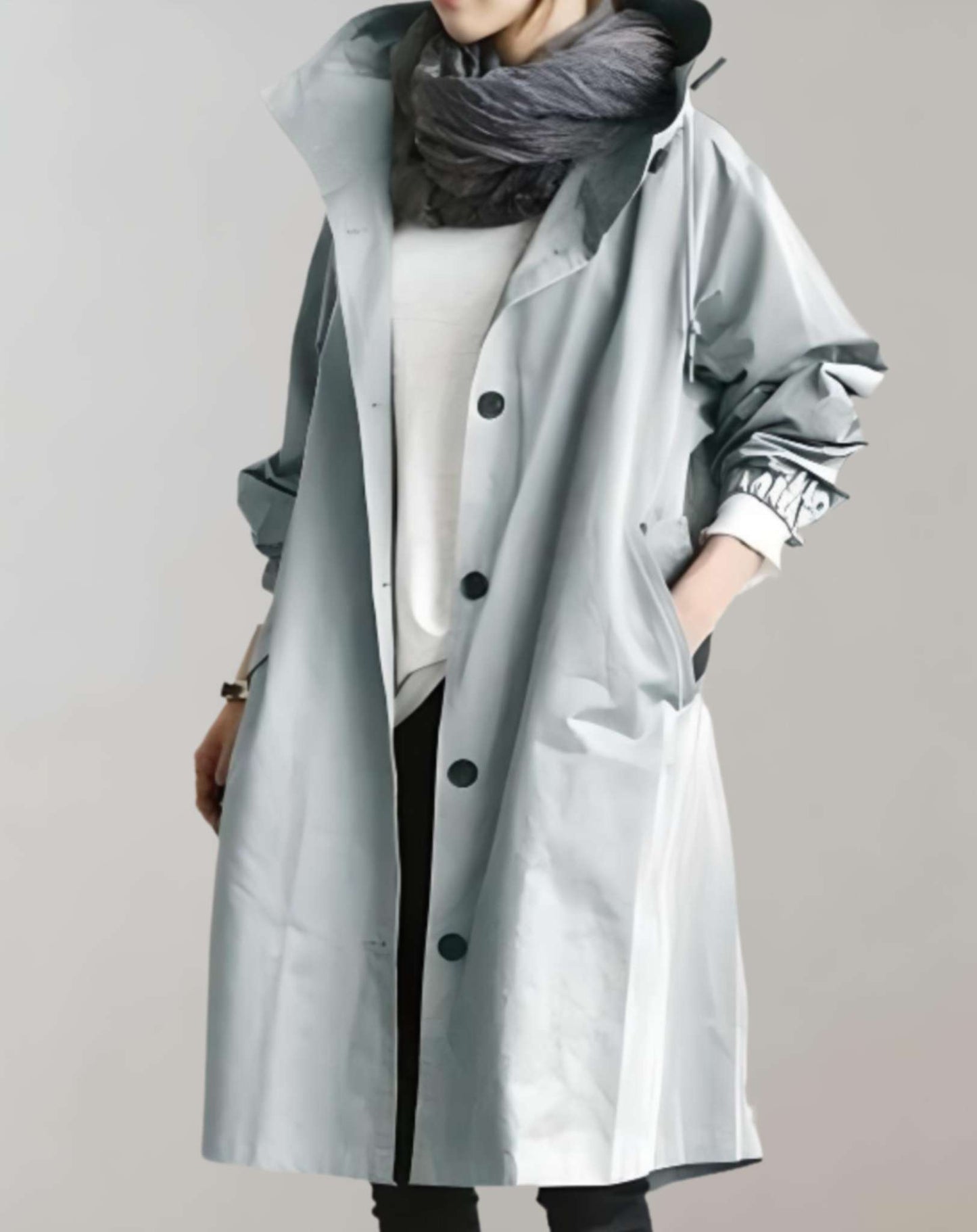 Women's button-up hooded trench coat