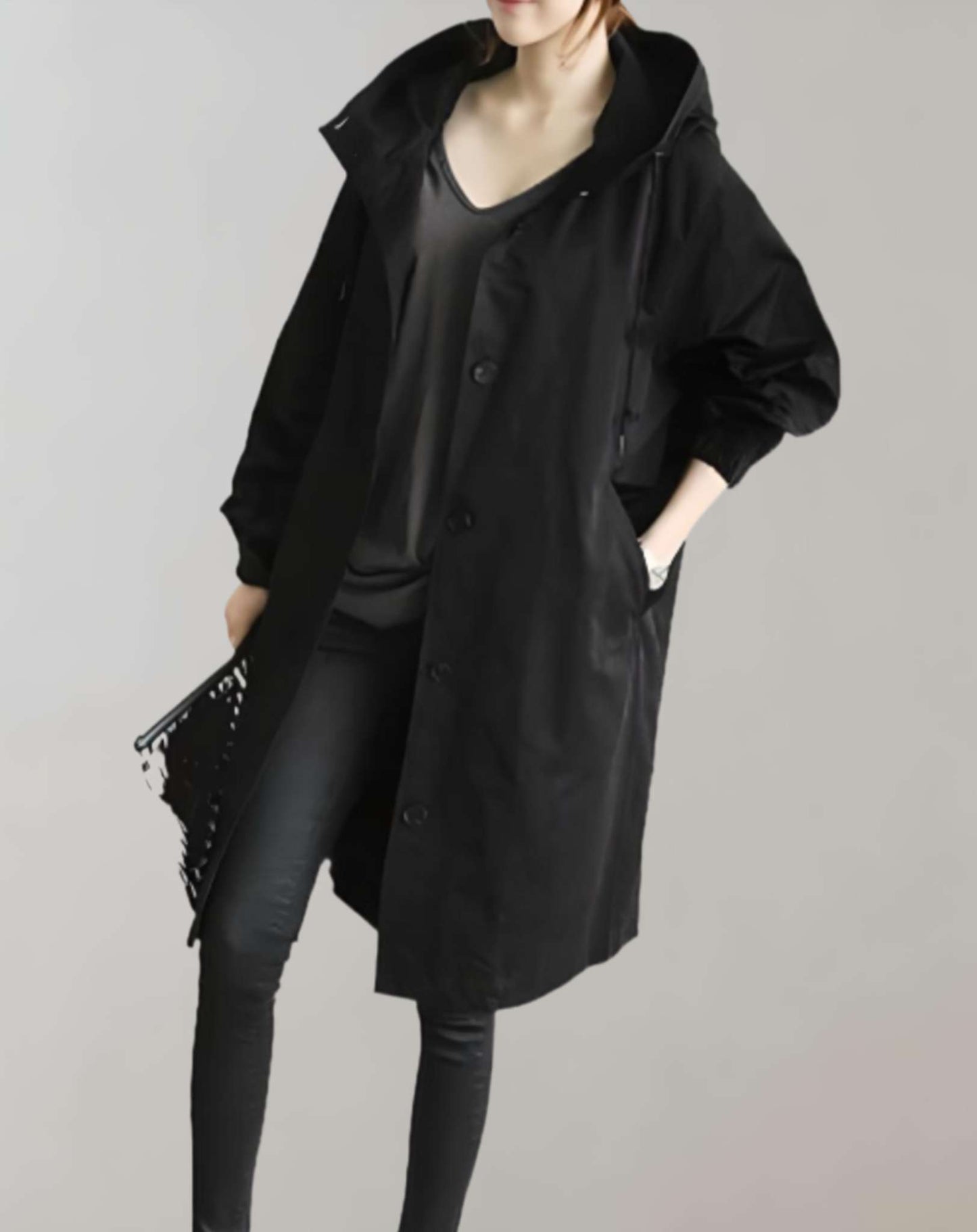 Women's button-up hooded trench coat