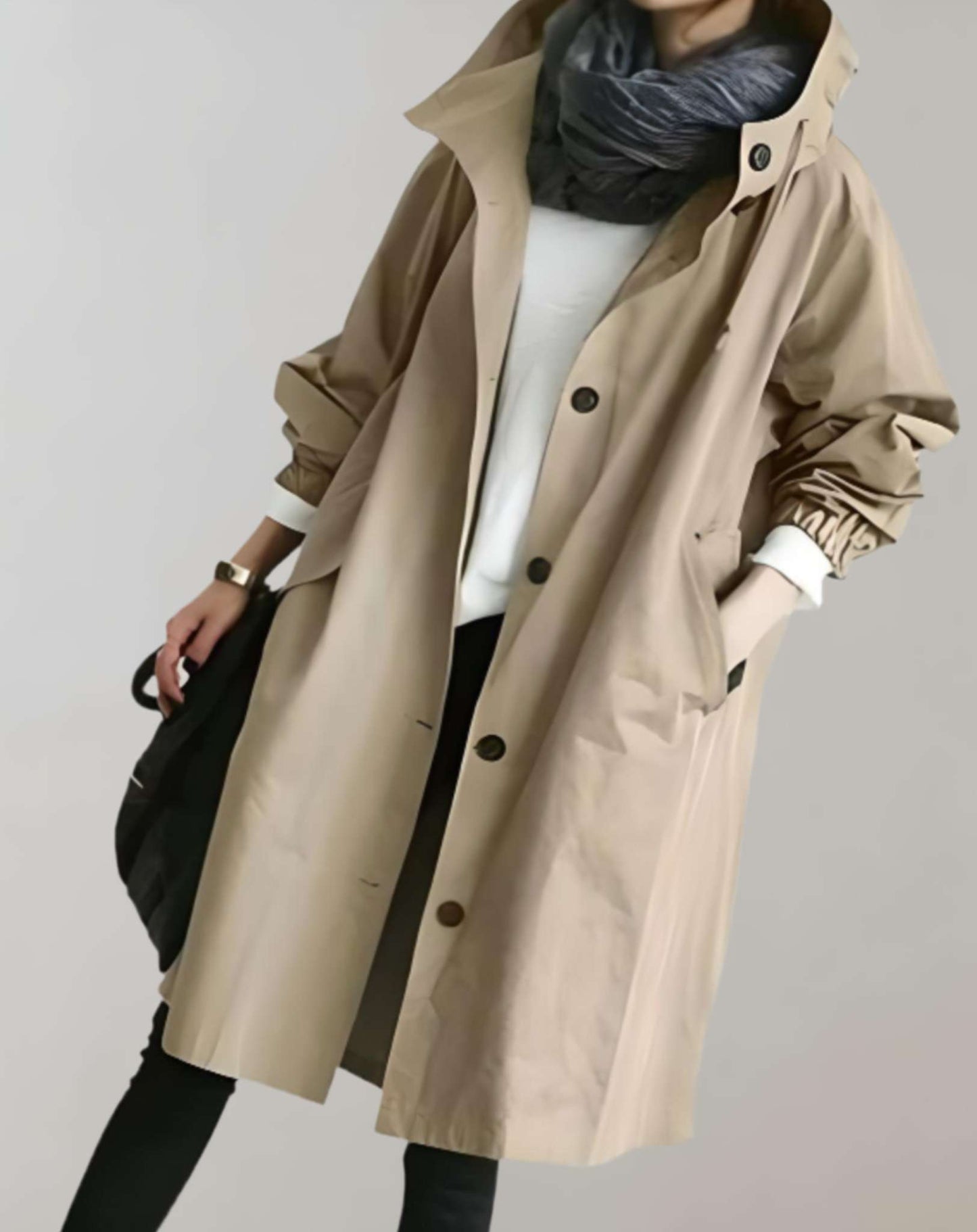 Women's button-up hooded trench coat