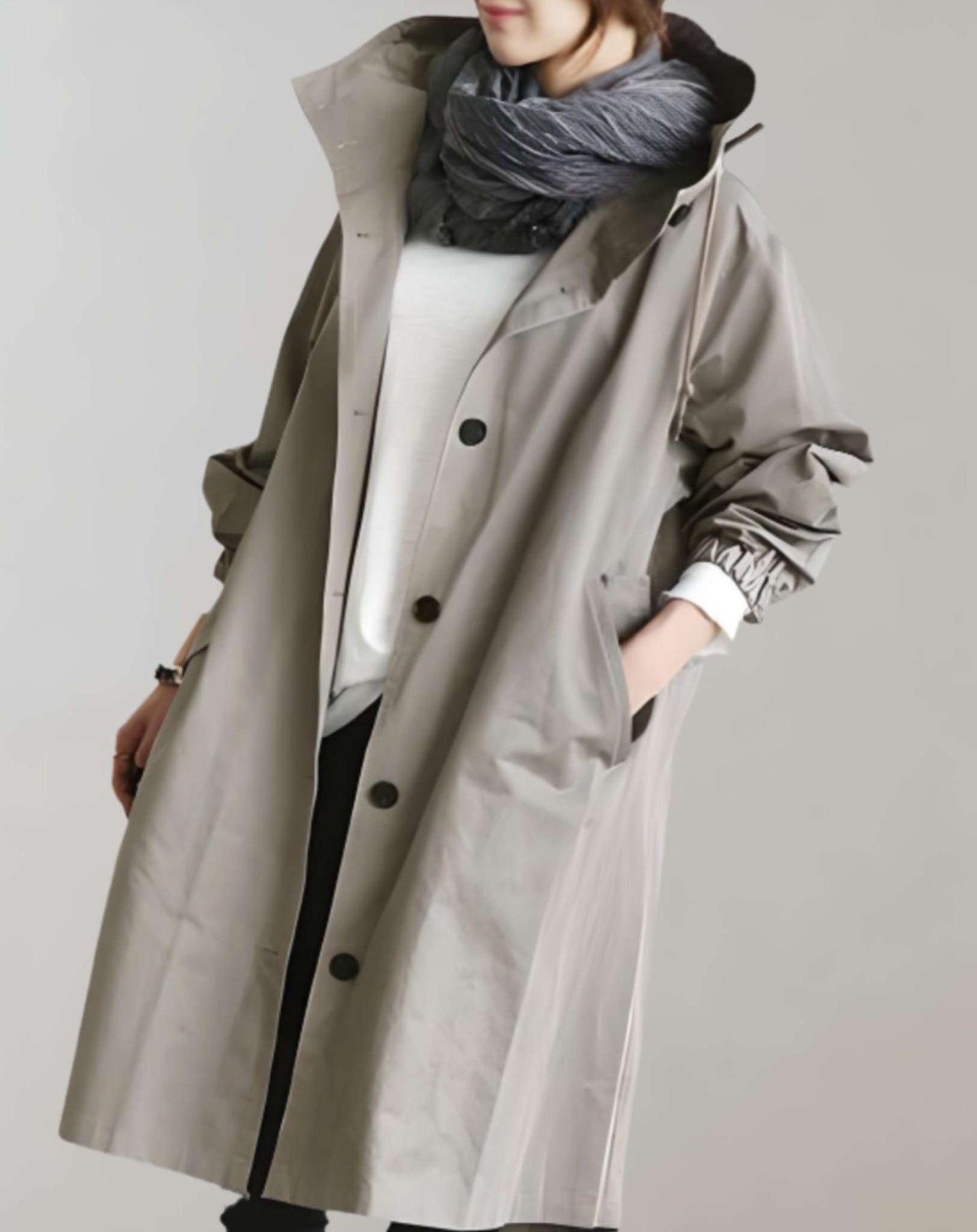 Women's button-up hooded trench coat