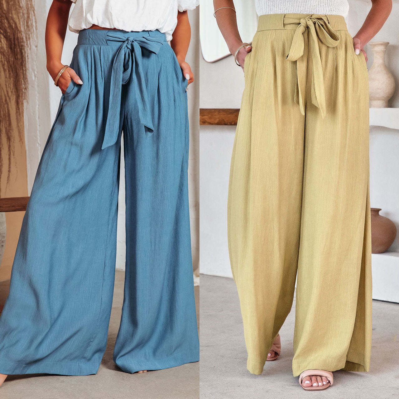Marija - high-waist bow tie casual trousers