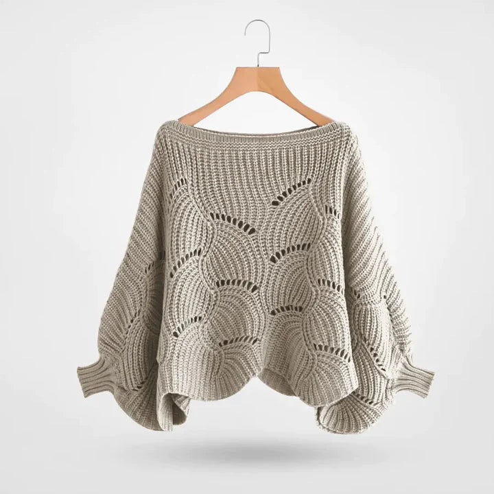 Women's crocheted hollow bat sleeve knitted sweater