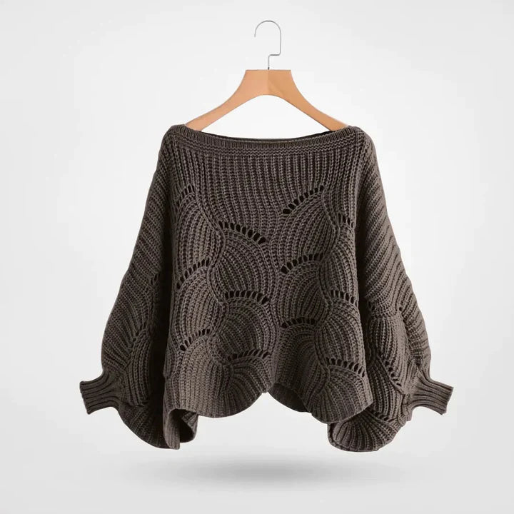 Women's crocheted hollow bat sleeve knitted sweater