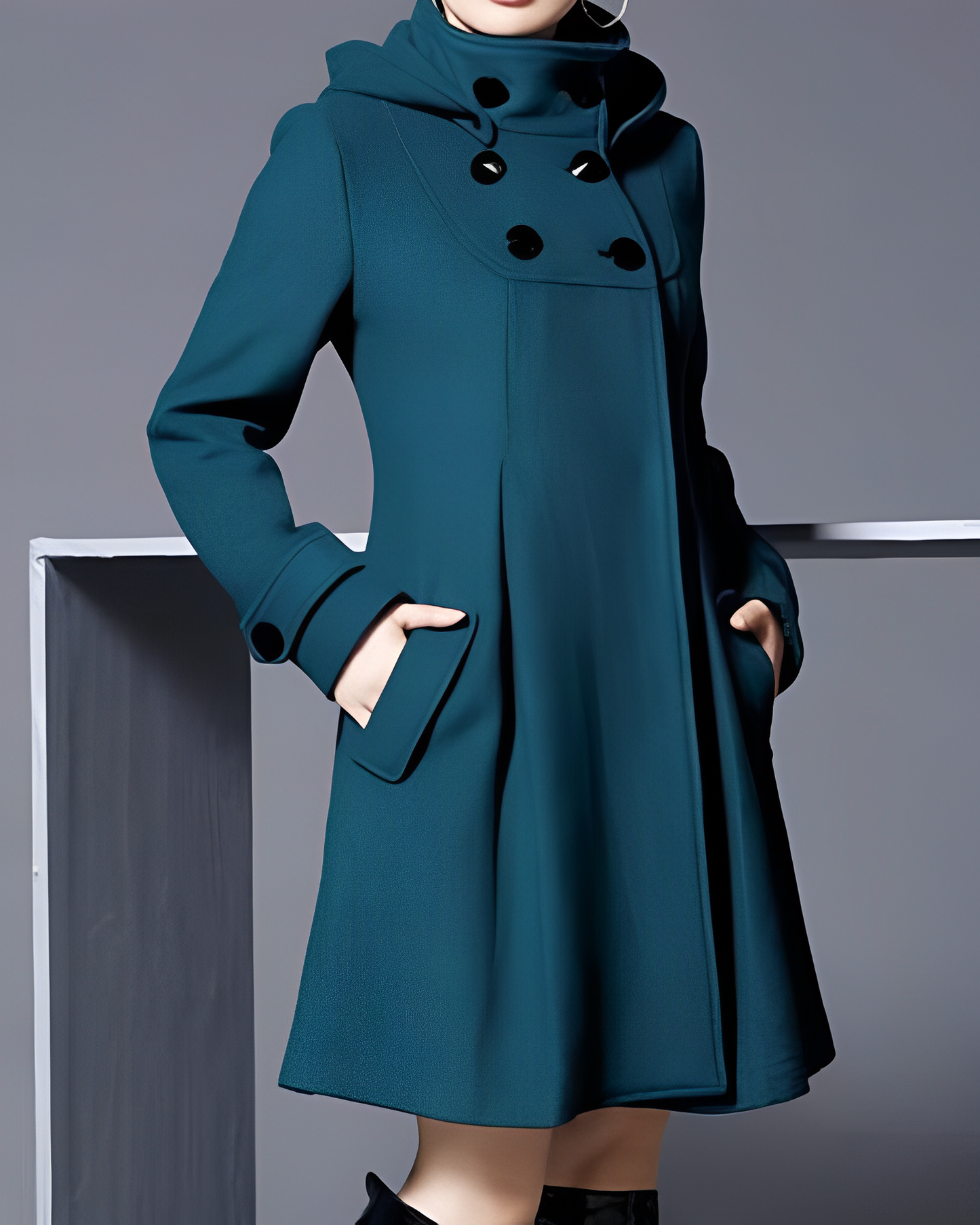 Women's mid-length hooded cloak windbreaker coat
