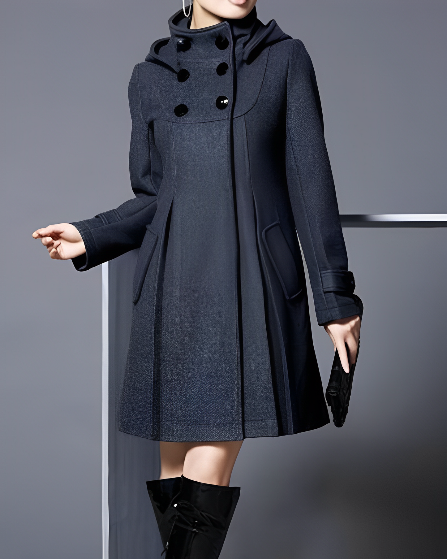 Women's mid-length hooded cloak windbreaker coat