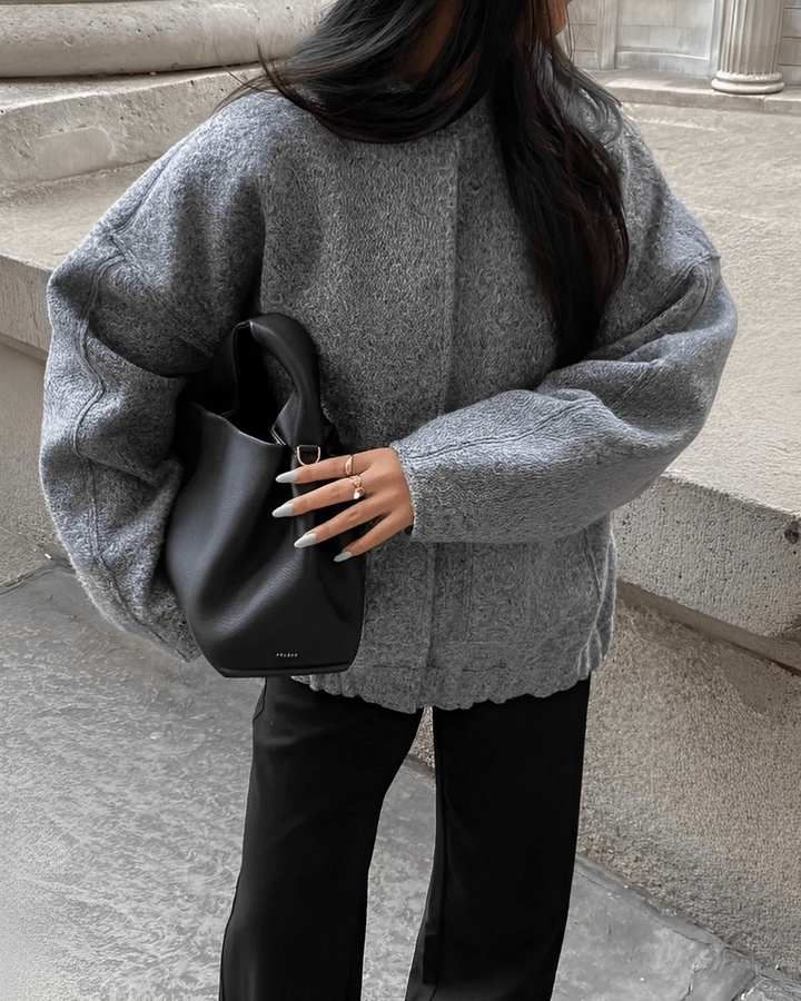Women's loose stand collar coat with pockets