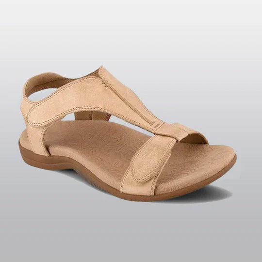 Women's Flat Sandals - Open Toe T-Strap - Cushioned Footbed - Adjustable Fit