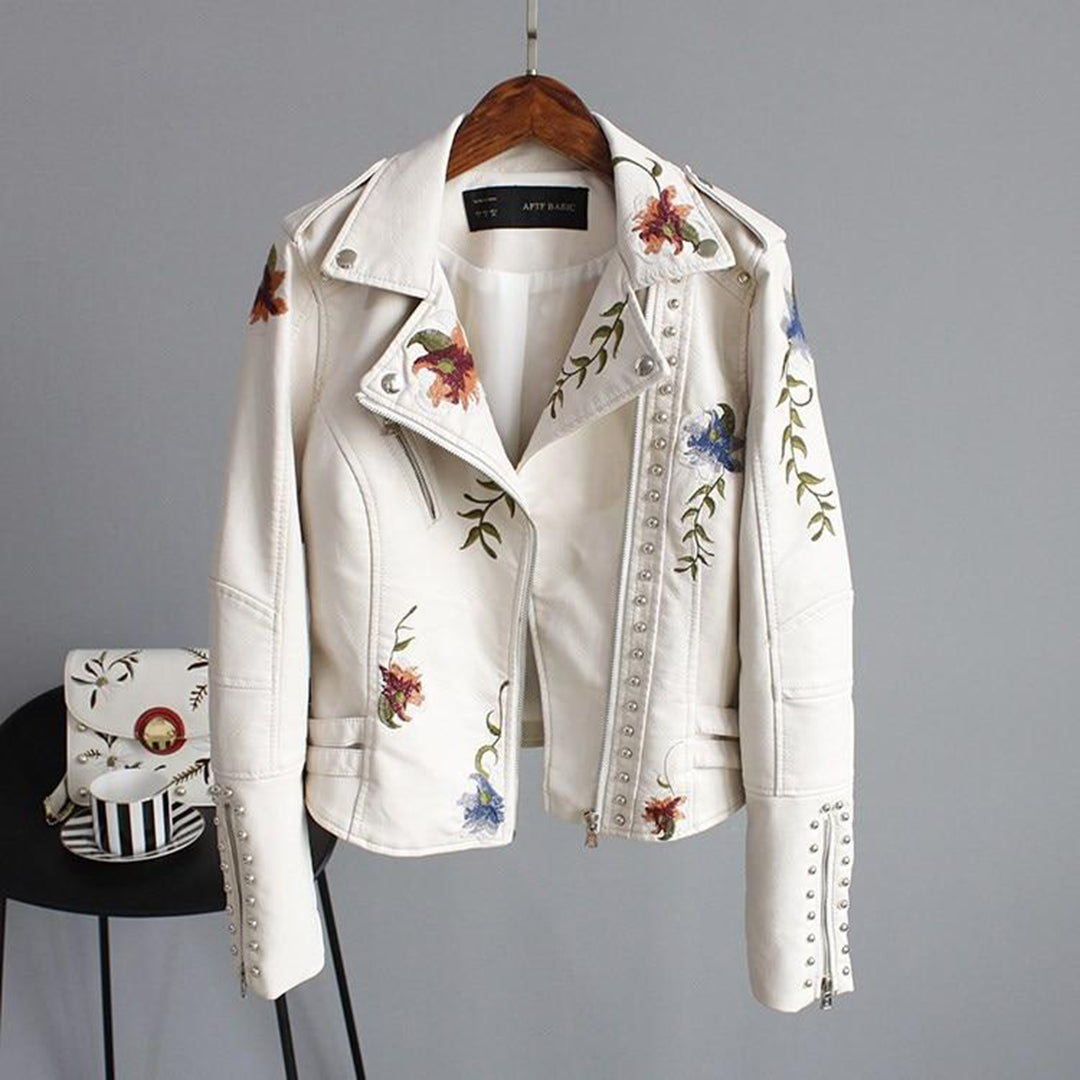 Women's short polyurethane leather jacket