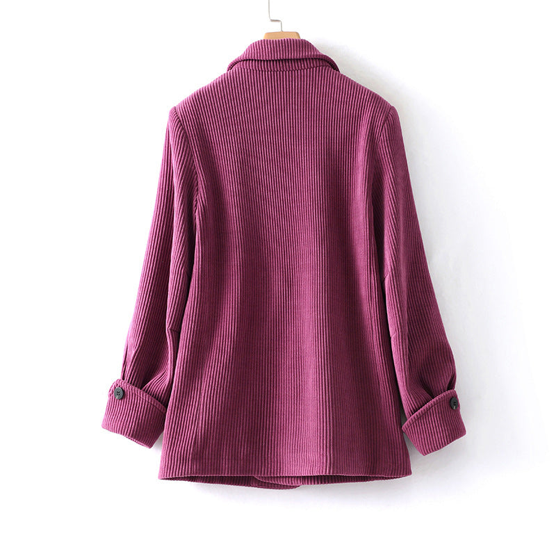 Women's casual corduroy double-breasted lapel jacket