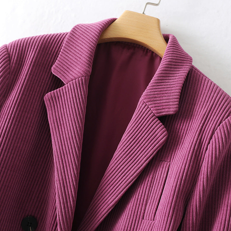 Women's casual corduroy double-breasted lapel jacket