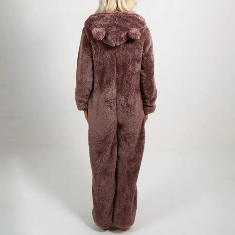Women's Plush Hooded Onesie - Soft Fleece - Full Zip - Cozy Loungewear