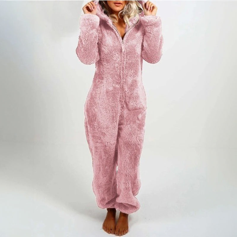 Women's Plush Hooded Onesie - Soft Fleece - Full Zip - Cozy Loungewear