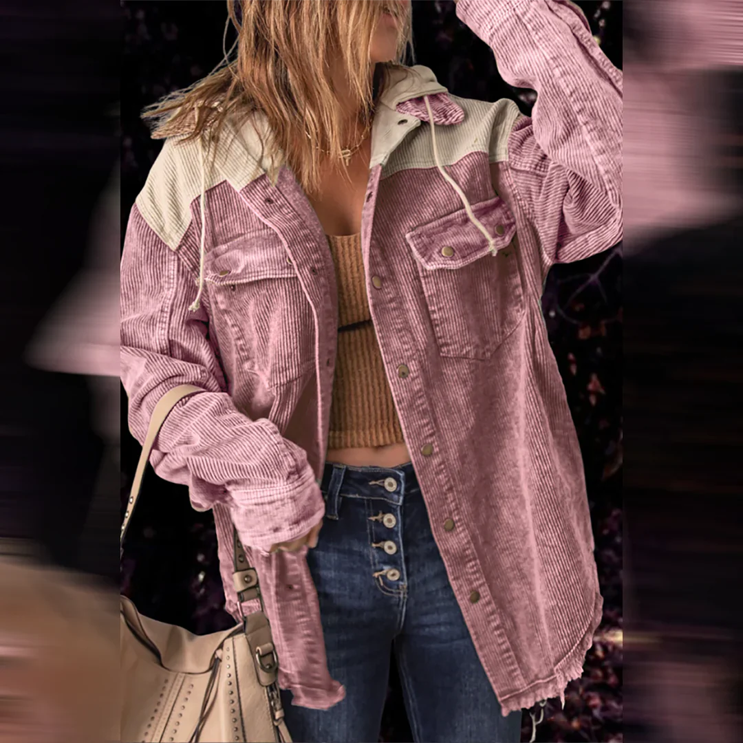 Women's contrast color hooded ribbed jacket