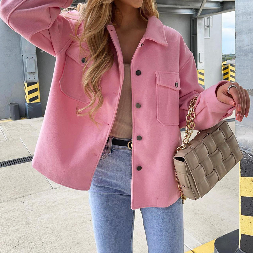 Women's solid color single-breasted wool coat