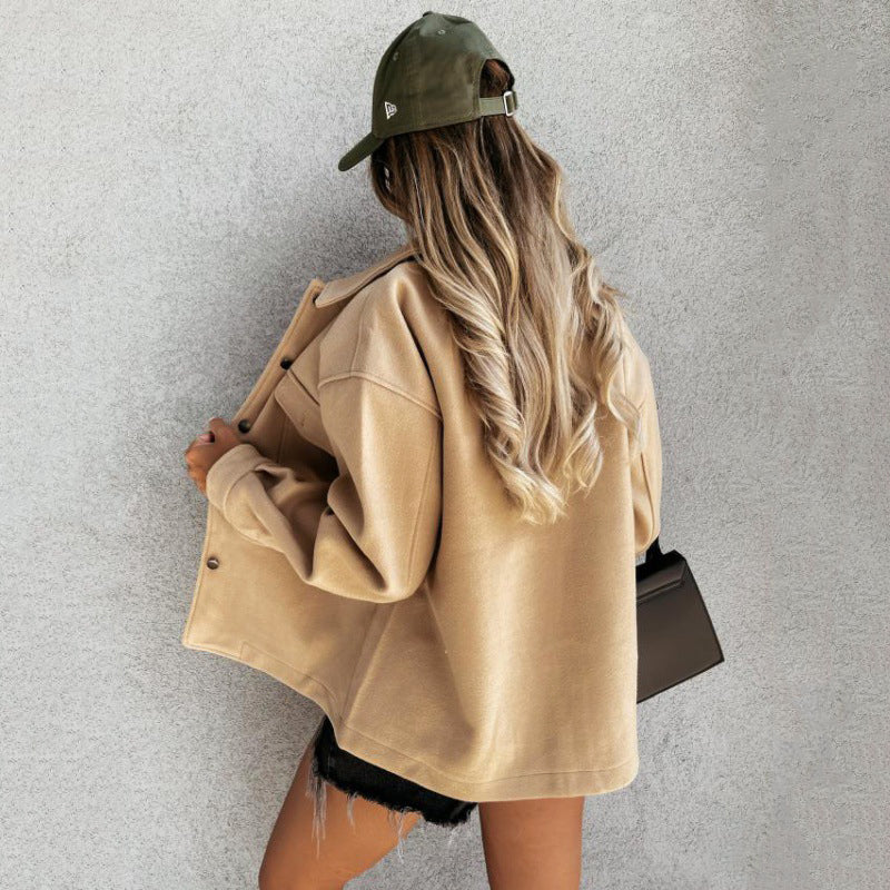 Women's solid color single-breasted wool coat