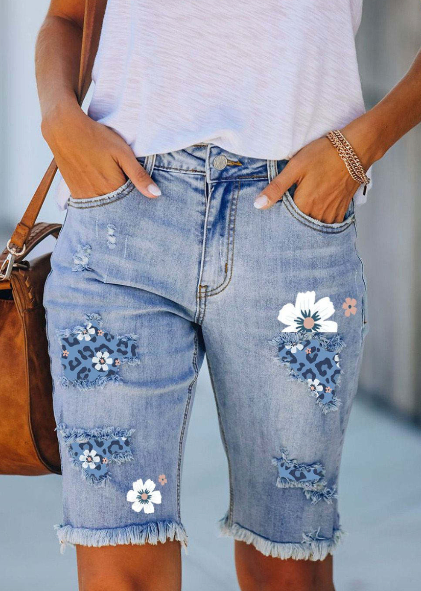 Women's comfortable short jeans with stylish floral design