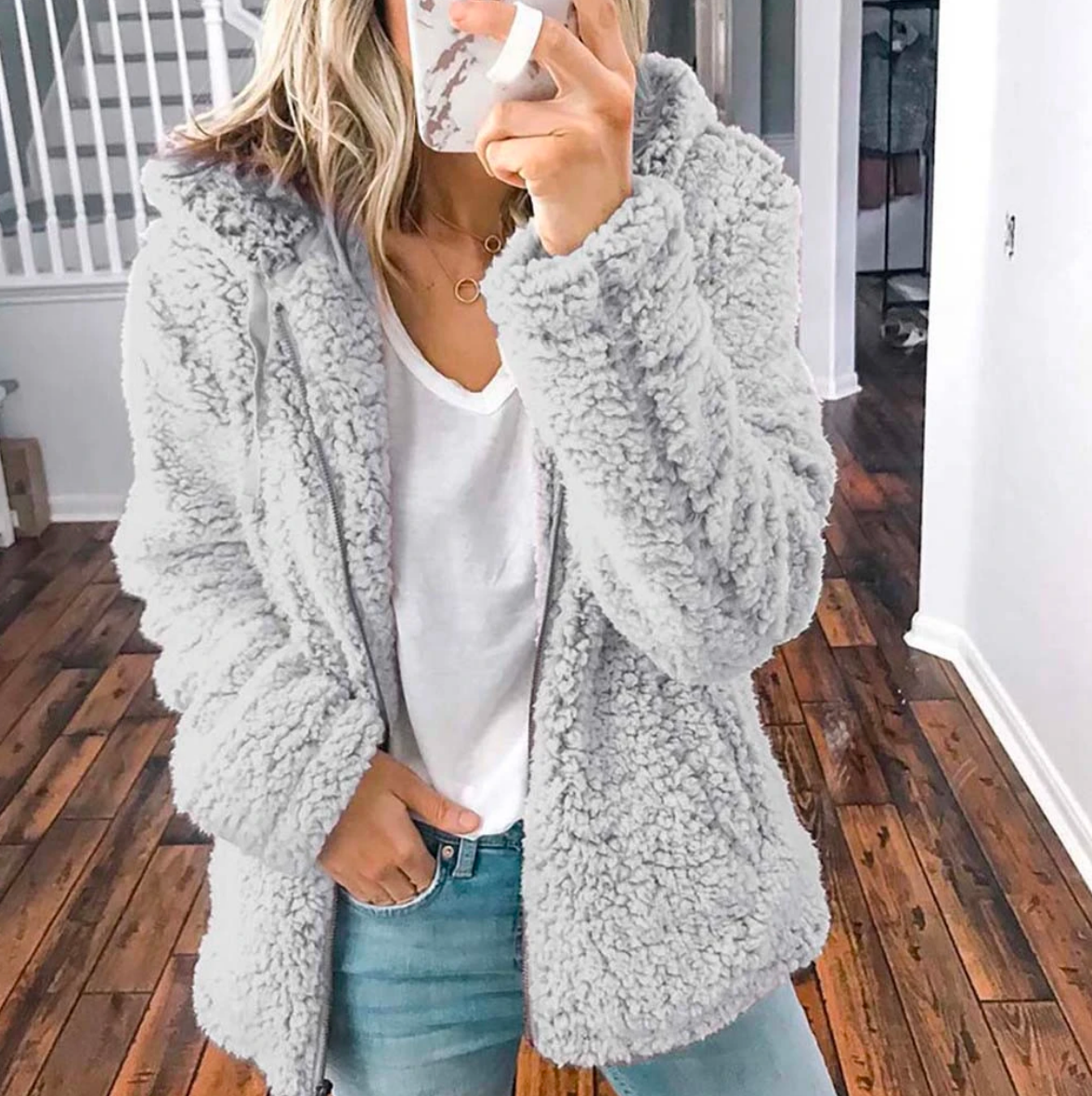 Women's hooded autumn and winter tops coat