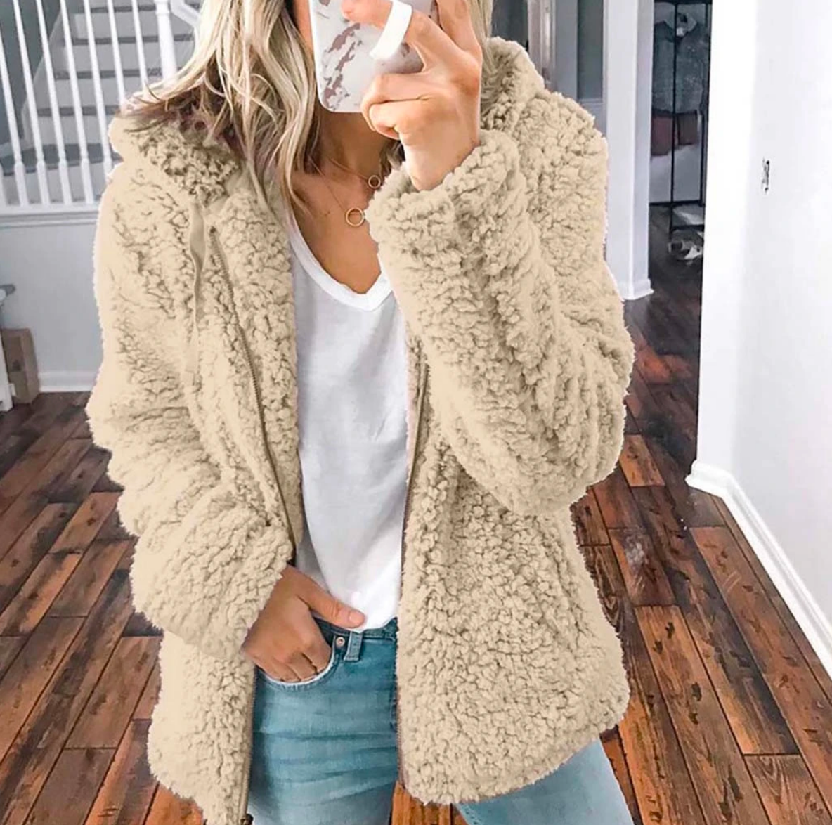 Women's hooded autumn and winter tops coat