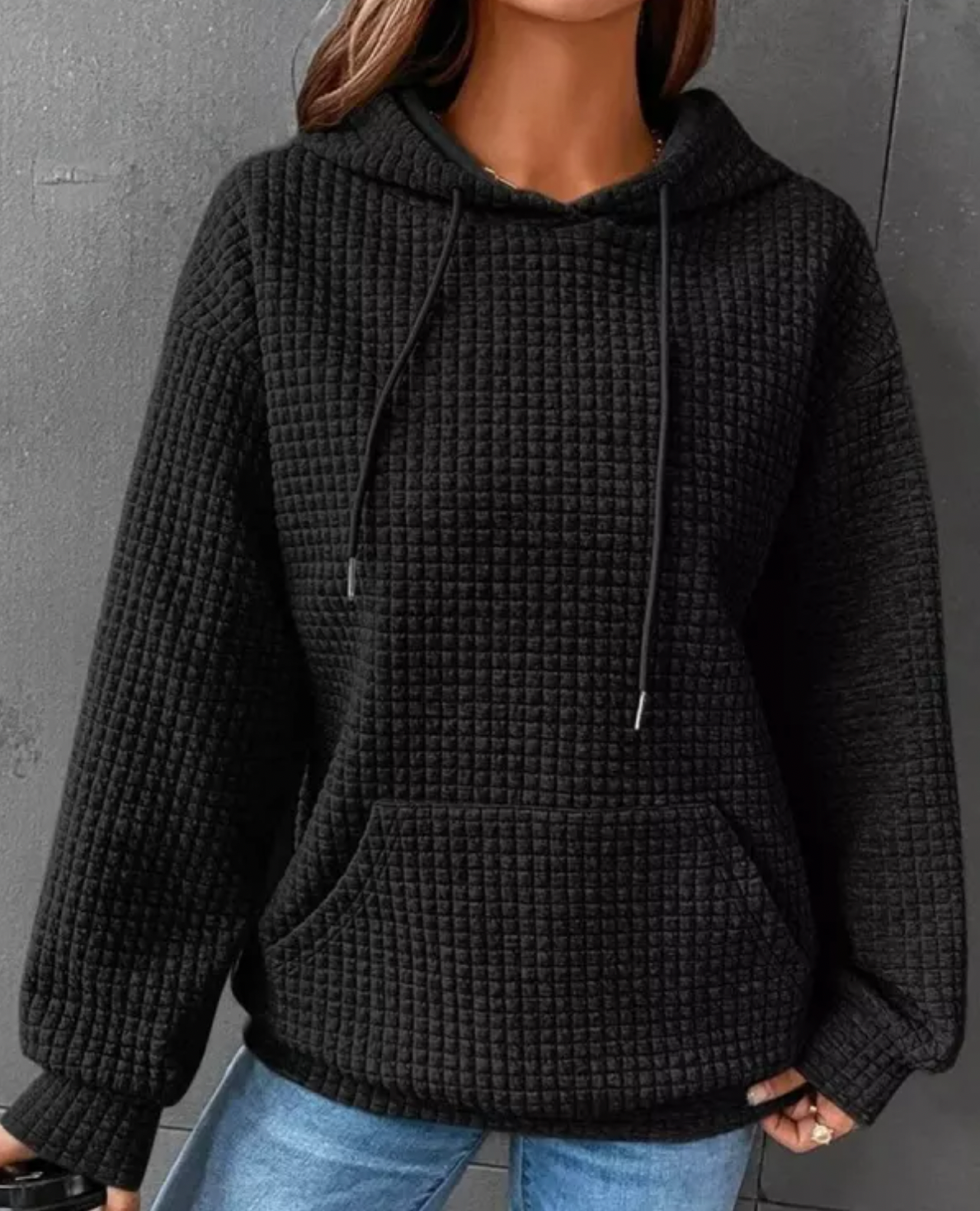 Hooded Waffle Knit Splicing Long-Sleeve Sweatshirt