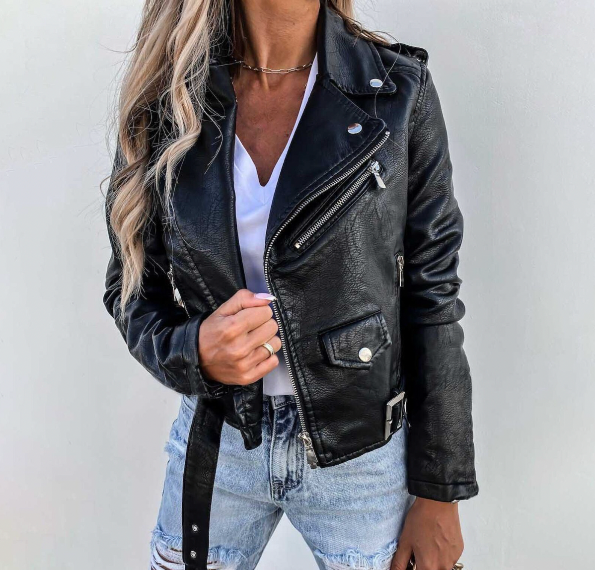 Women's winter motorcycle leather jacket