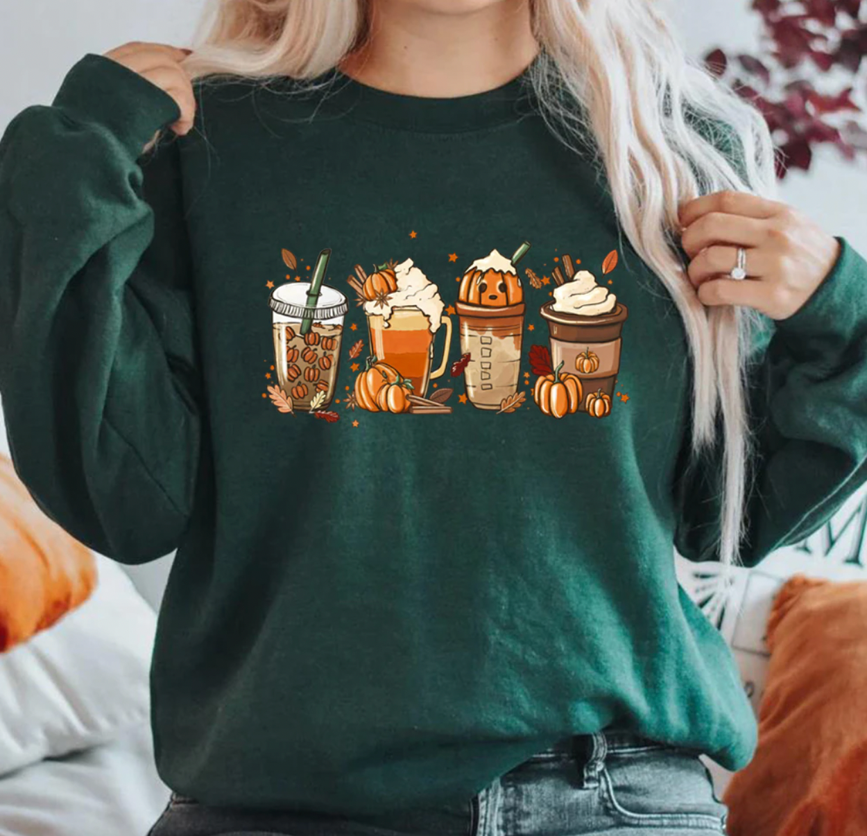 Women's halloween pumpkin print long sleeve casual sweatshirt