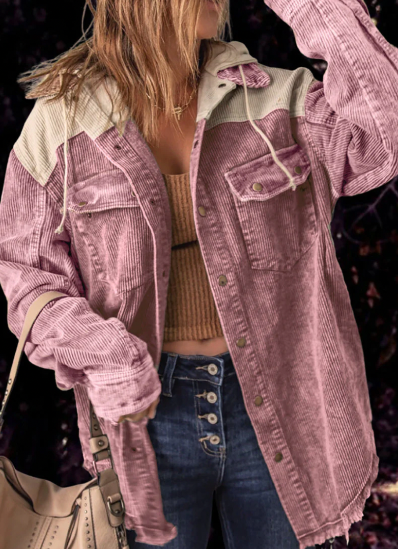 Contrast Stitching Loose Corduroy Jacket