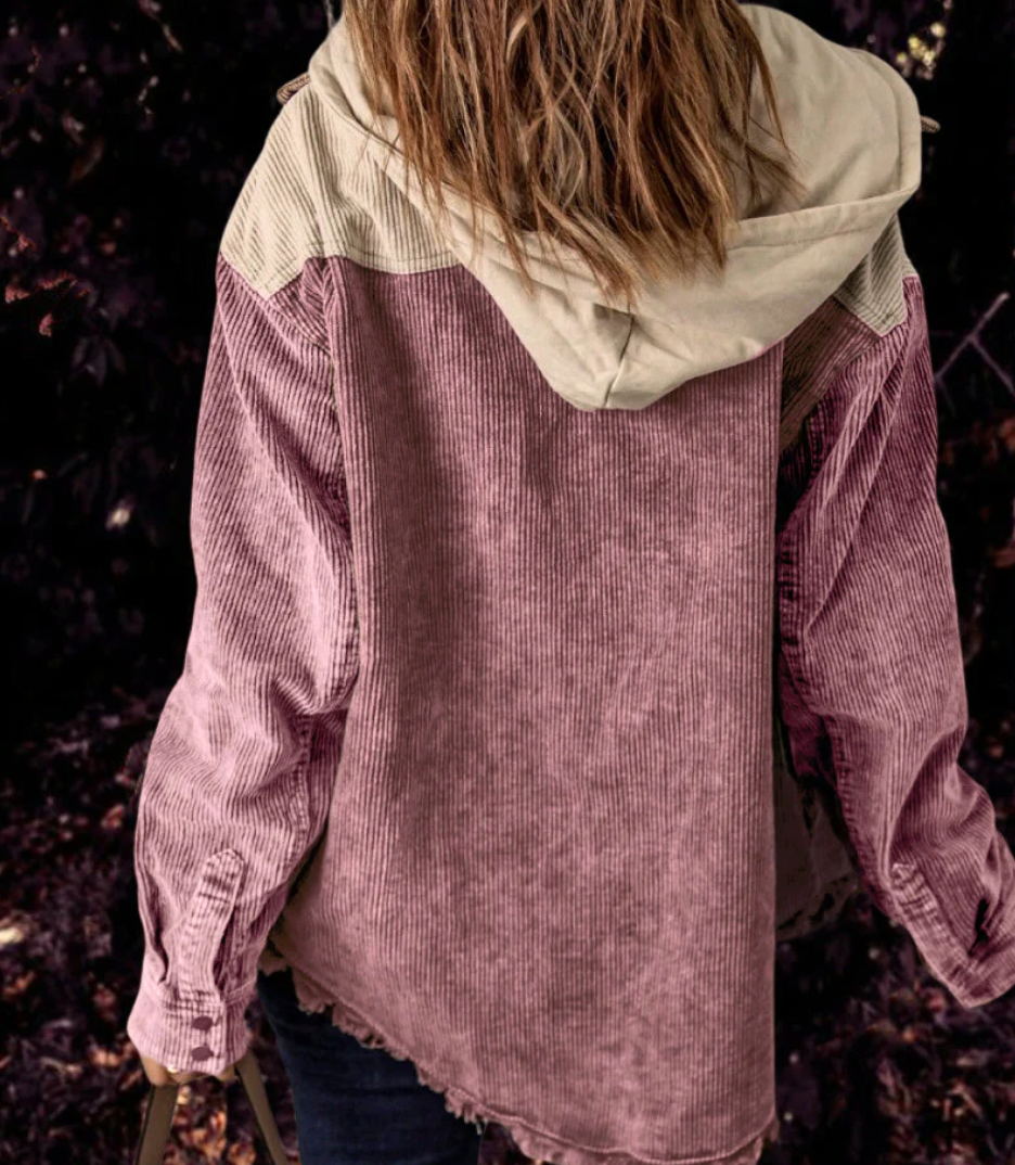 Women's loose corduroy jacket with contrast stitching