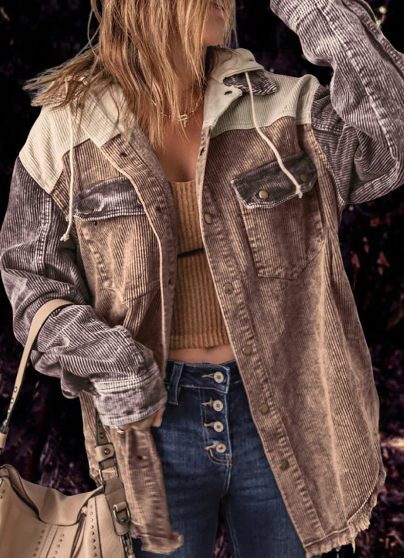 Women's loose corduroy jacket with contrast stitching