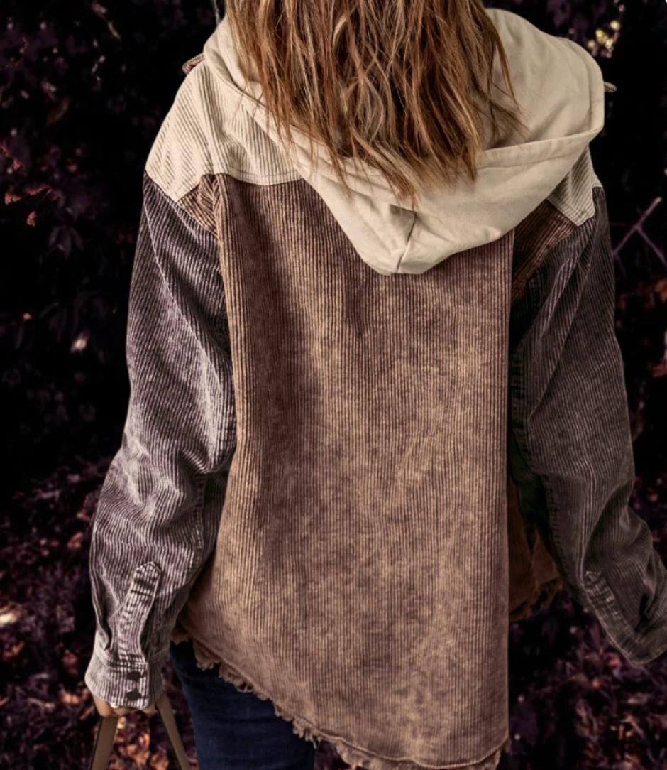 Women's loose corduroy jacket with contrast stitching