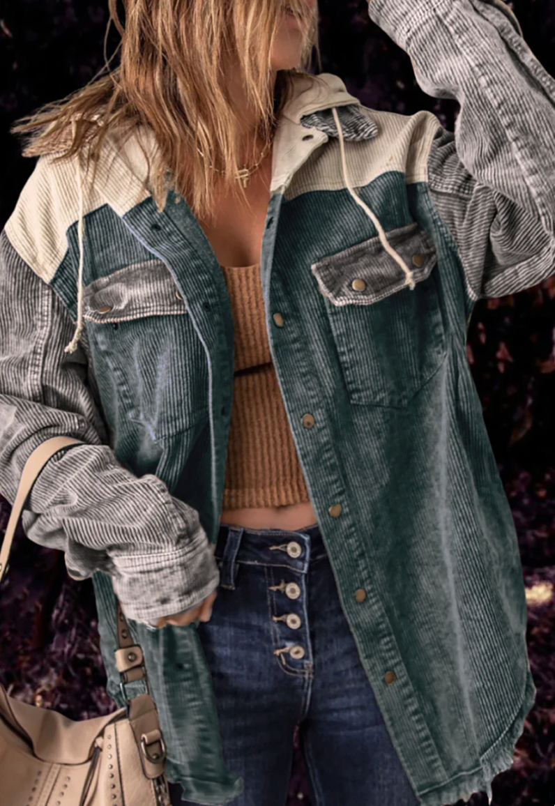 Women's loose corduroy jacket with contrast stitching