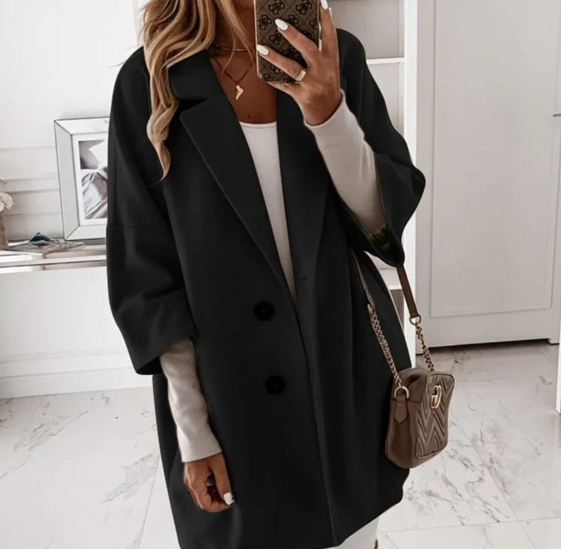 Button Lapel Pocket Sleeve Coat